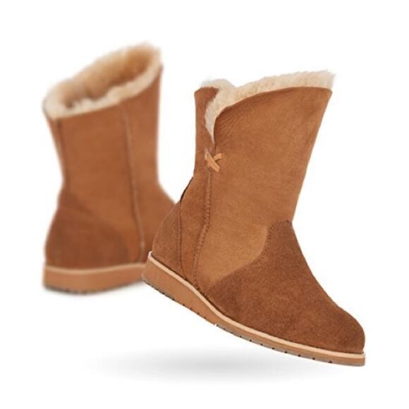 EMU Australia Beach Lo Winter Real Sheepskin & Suede Boots Sz 5 Camel - Picture 1 of 13